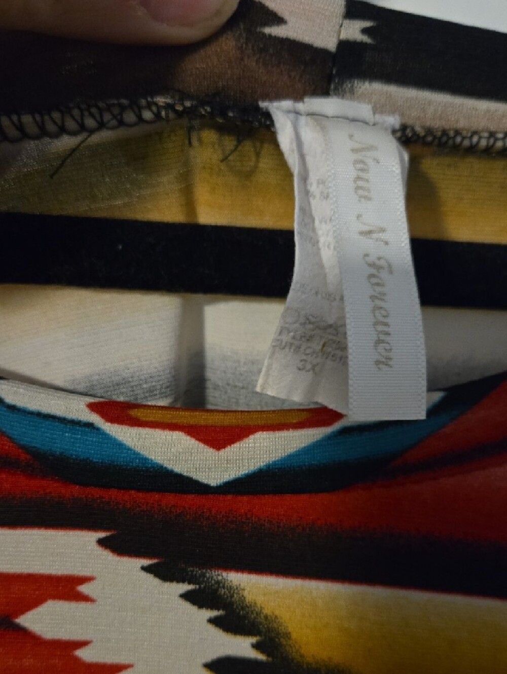Aztec-Print Raglan Blouse with Turquoise Sleeves - Picture 3 of 4